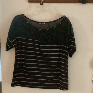 Double Zero Black Short Sleeve T-Shirt With Tan Stripes